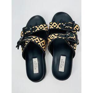 Steven New York Micah Black Woven Diamonds‎ Details Slide On Sandals SZ 6